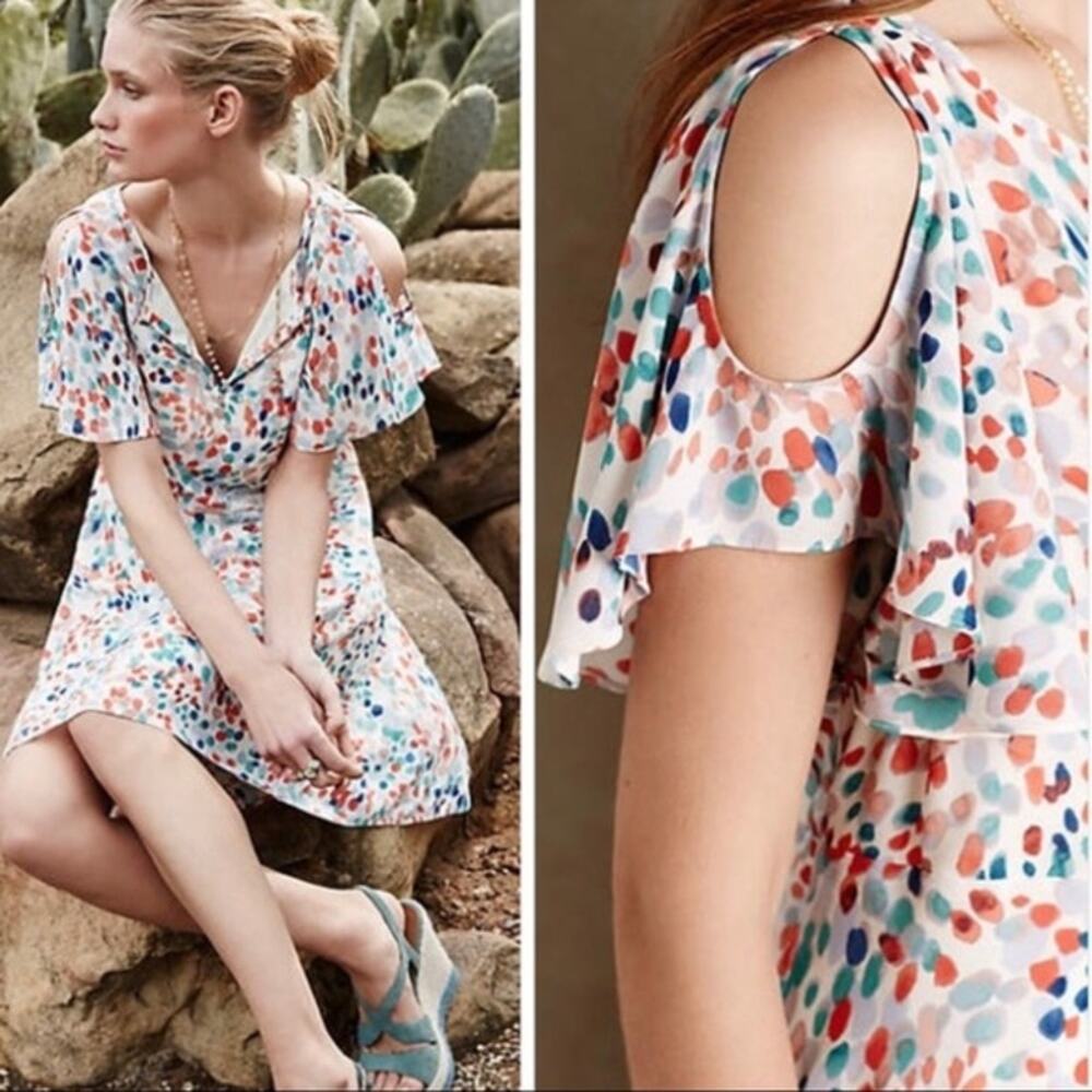 Anthropologie Maeve Flutter Sleeve Watercolor Dress
